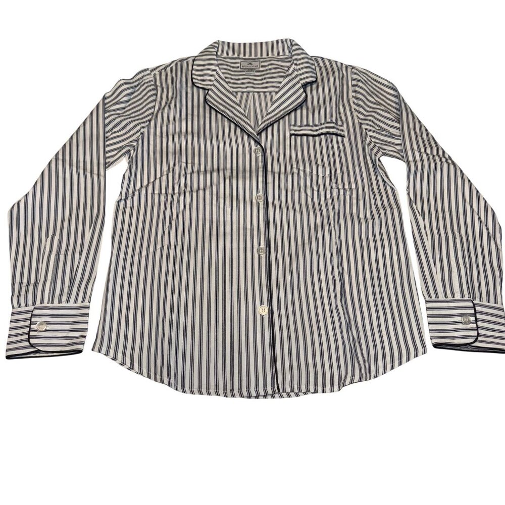 Petite Plume Navy French Ticking Stripe Pima Pajama Shirt Women's Small S